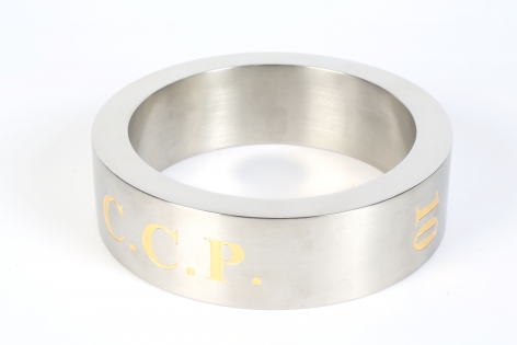 KOEN VANMECHELEN Ringed 2012, stainless steel ring with engraving, 2.25 x 8 x .75 inches
