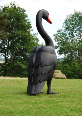 KENNY HUNTER Black Swan esin, paint, steel, 158 x 47.25 x 63 inches sculpture