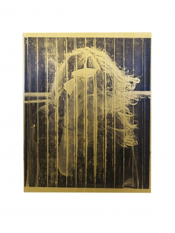 CHRIS WILLIFORD Existential Crisis (Gold Mary-Kate) 2015, screenprint and varnish on duct tape canvas, 24 x 30 inches.