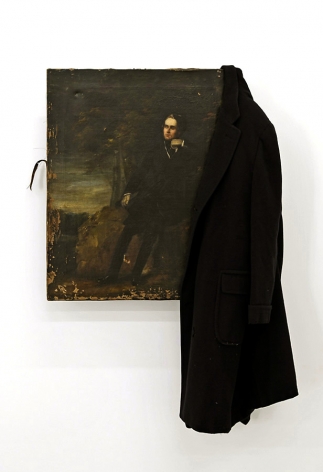 JOHN KIRCHNER The Poet in the Dark Woods ... 2009, oil on canvas and cashmere overcoat, 48 x 31 inches.