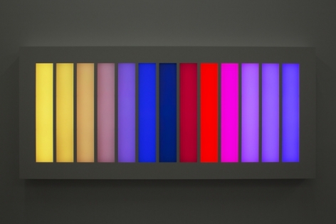 LEO VILLAREAL Coded Spectrum 2012, light emitting diodes, mac mini, custom software, circuitry, powder-coated aluminum, plexiglas, 46 x 103.25 x 6 inches