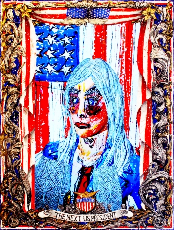 FEDERICO SOLMI  The Next President of United States of America (video still)  2014, video painting, acrylic paint on plexiglass, gold and silver leaf, 1:46 video loop, 18 x 24 inches.