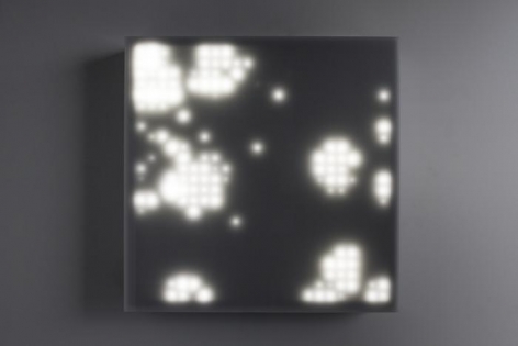 LEO VILLAREAL Primordial (2x2) 2013, light emitting diodes, microcontroller, custom software, circuitry, wood, plexiglas, 25.625 x 25.625 x 5 inches