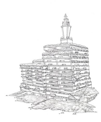 TAYLOR BALDWIN Pallet Stack 2009, ink on paper, 12 x 12 inches.