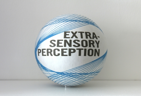 Susan MacWilliam  Extra-Sensory Perception  2013-14, inkjet paper, plastic sphere, 6 x 6 x 6 inches, unique.