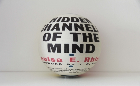 Susan MacWilliam  Hidden Channels Of The Mind  2013-14, inkjet paper, plastic sphere, 6 x 6 x 6 inches, unique.